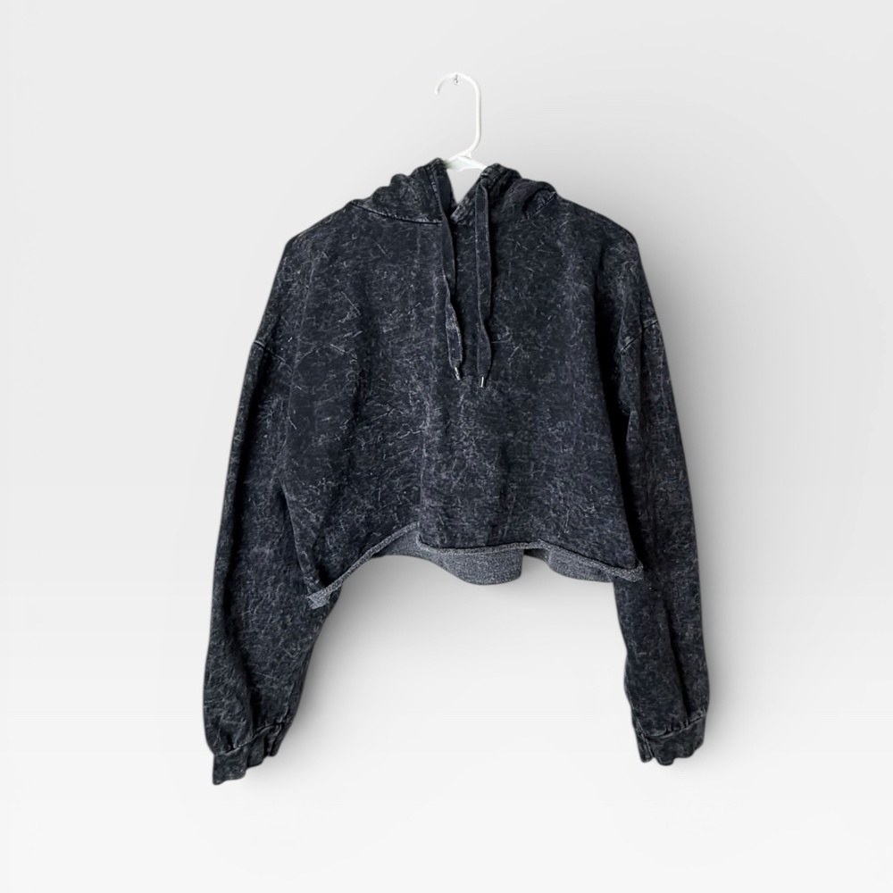 Chemistry Black Acid Wash Cropped‎ Hoodie Medium (E)